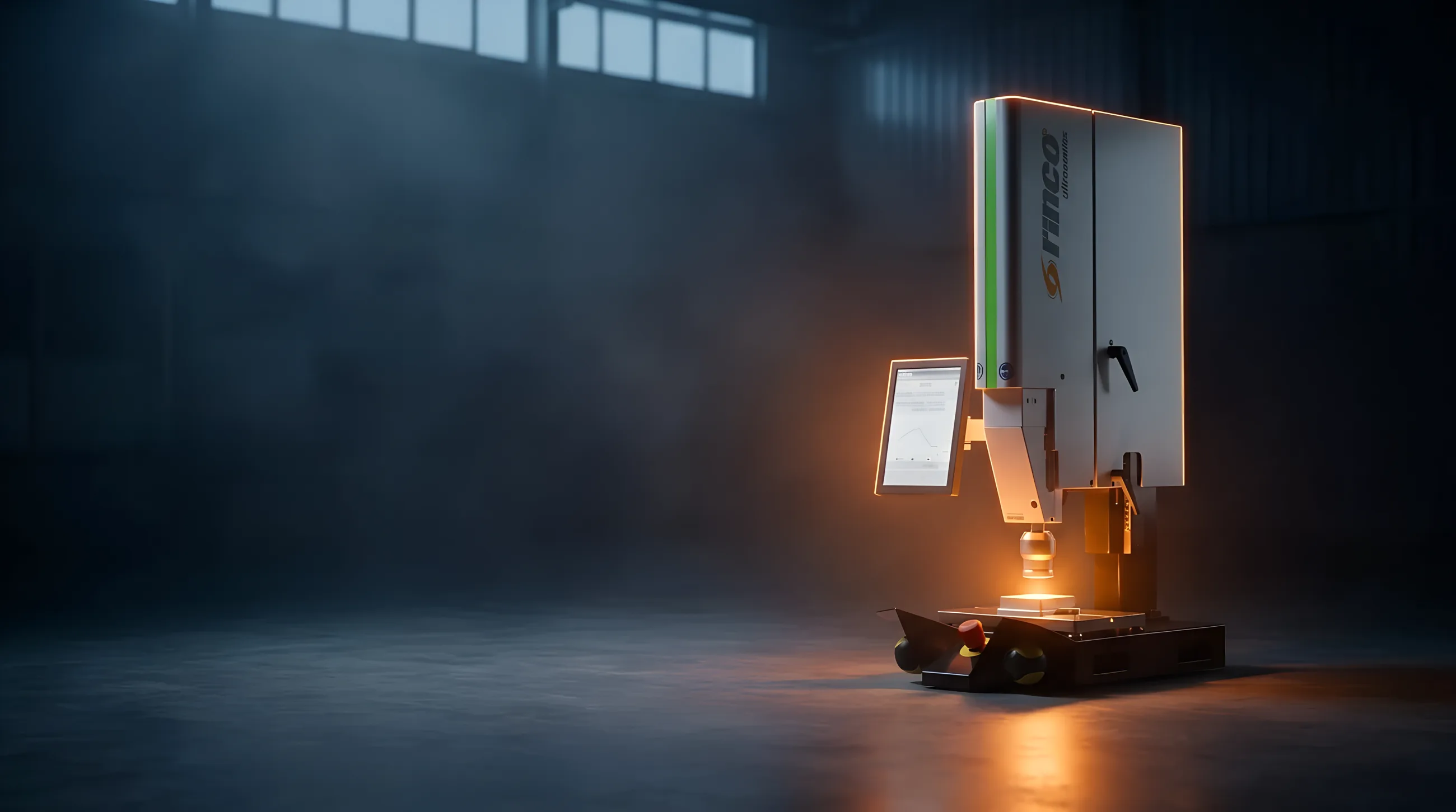 Rinco Electrical Motion ultrasonic welding press in a Swiss machine hall